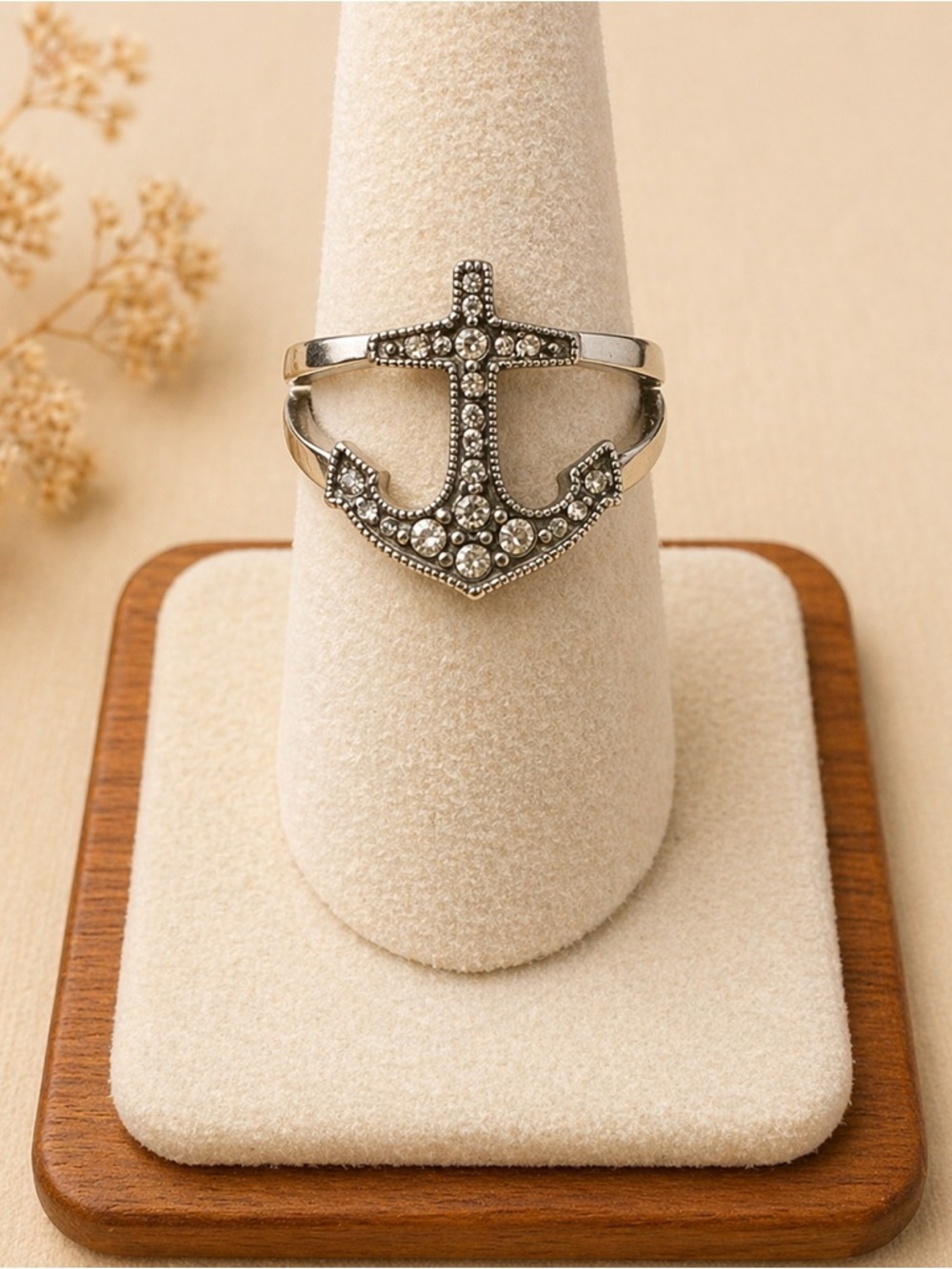 Vintage Silver Tone Boat Anchor Size 7.5 Ring Beach Nautical Shore Sailboat